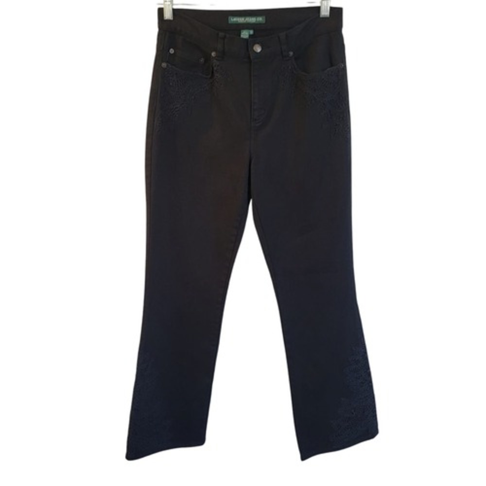 Vintage Lauren Ralph Lauren Bootcut Embroidered Floral Sz‎ 4 Black Pant Goth Y2k